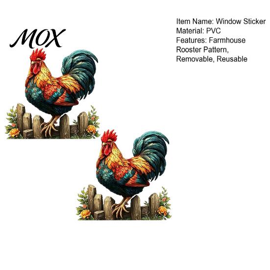 Decorative Glass Sticker 1/2 Sheets Farmhouse Rooster Static Window Cling, Removable Cock Door Decorations Decor, Reusable Decal for Home Living Room