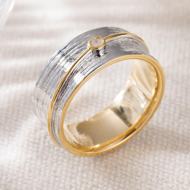 Ethnic Inlaid White CZ Women's Ring Minimalist Two Color Geometry Daily Wear Party Jewelry Anniversary Gift