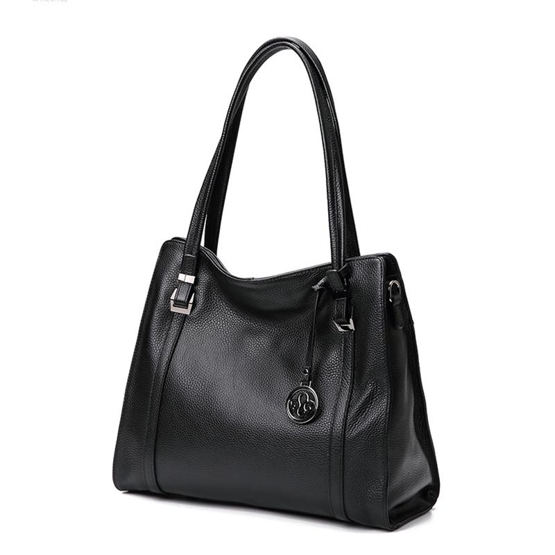 Fashion Women's High quality Genuine Cowhide Leather Large capacity Shoulder Handbag in black