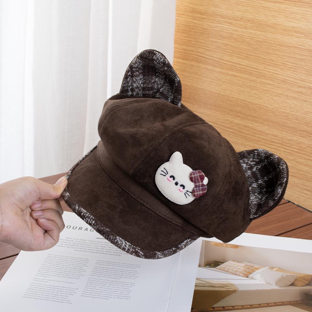 Cartoon plaid woolen octagonal hat female retro fashion versatile atmosphere show face small newsboy beret forward hat