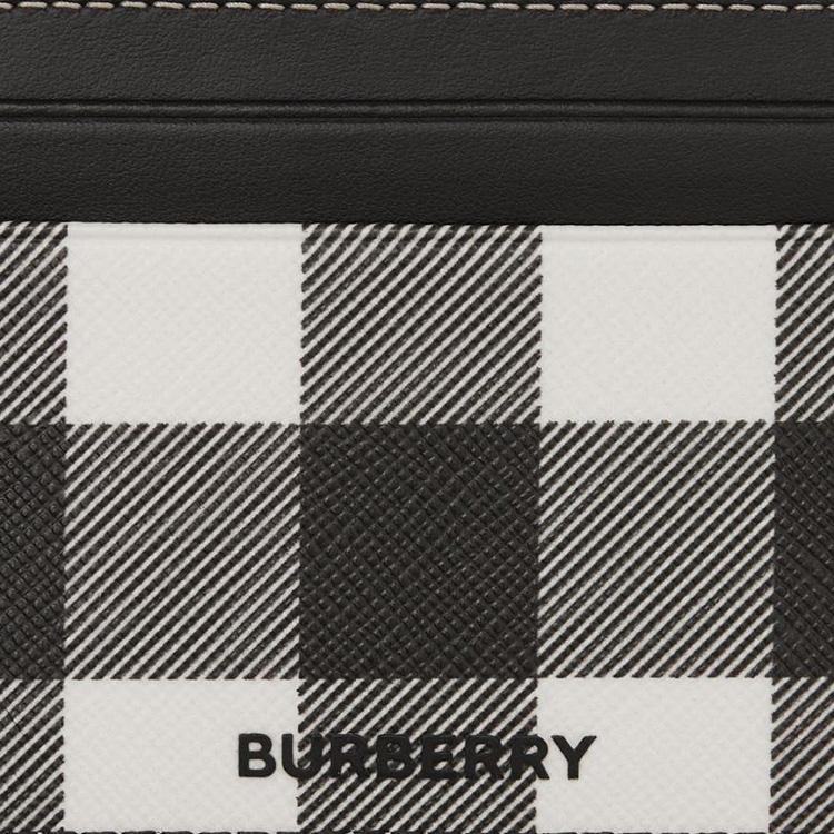 Burberry 3D Letter Logo Check Cotton And Calfskin Trim Card Holder Men Accessories Black White 80644601