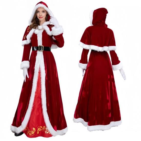 Frau. Claus Kostüm für Damen Erwachsene Weihnachten Santa Kleid mit weißem Kunstfellbesatz Samt Weihnachten Cosplay Outfit