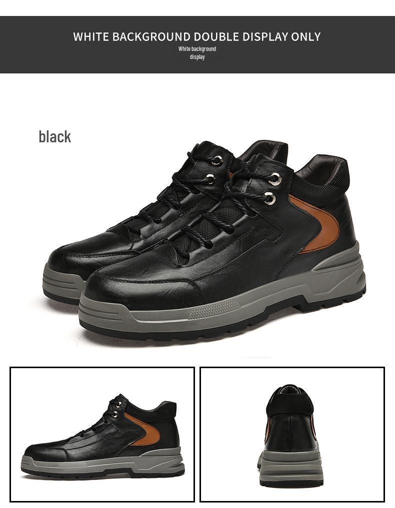 Men's Oversized Casual Leather Shoes - Autumn/Winter, Thick Cotton, Youth Hiking and Outdoor Workwear Shoes