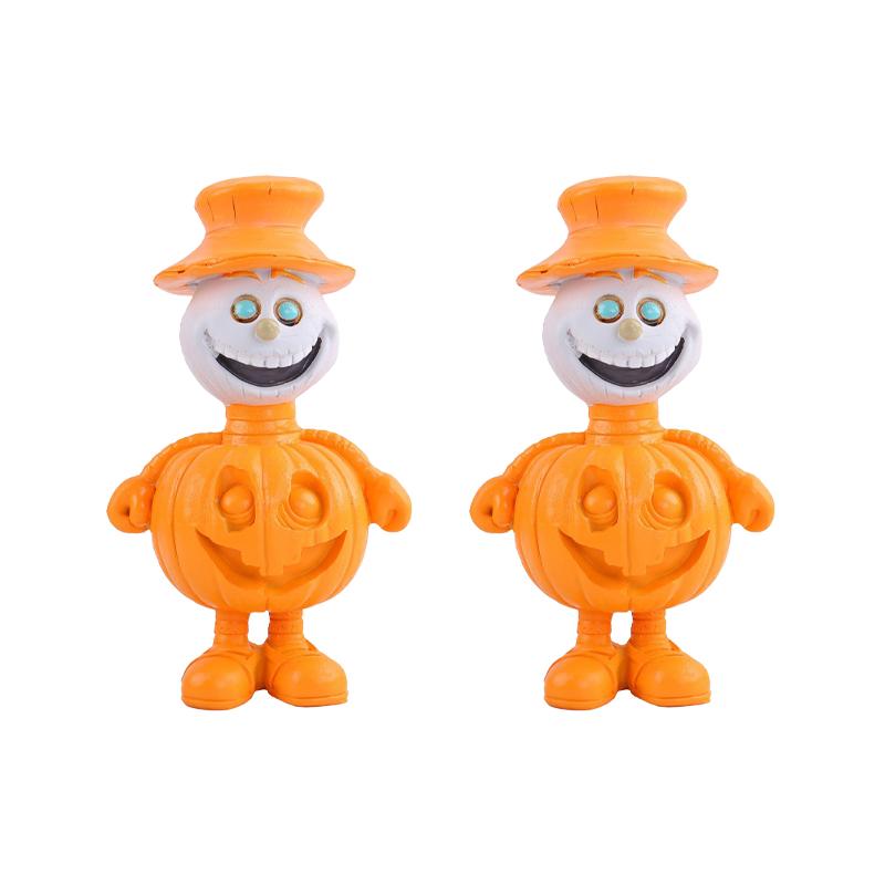 Halloween Pumpkin Man Resin Statue Cartoon Pumpkin Head Doll Tabletop Ornament Indoor Home Garden Holiday Party Gift
