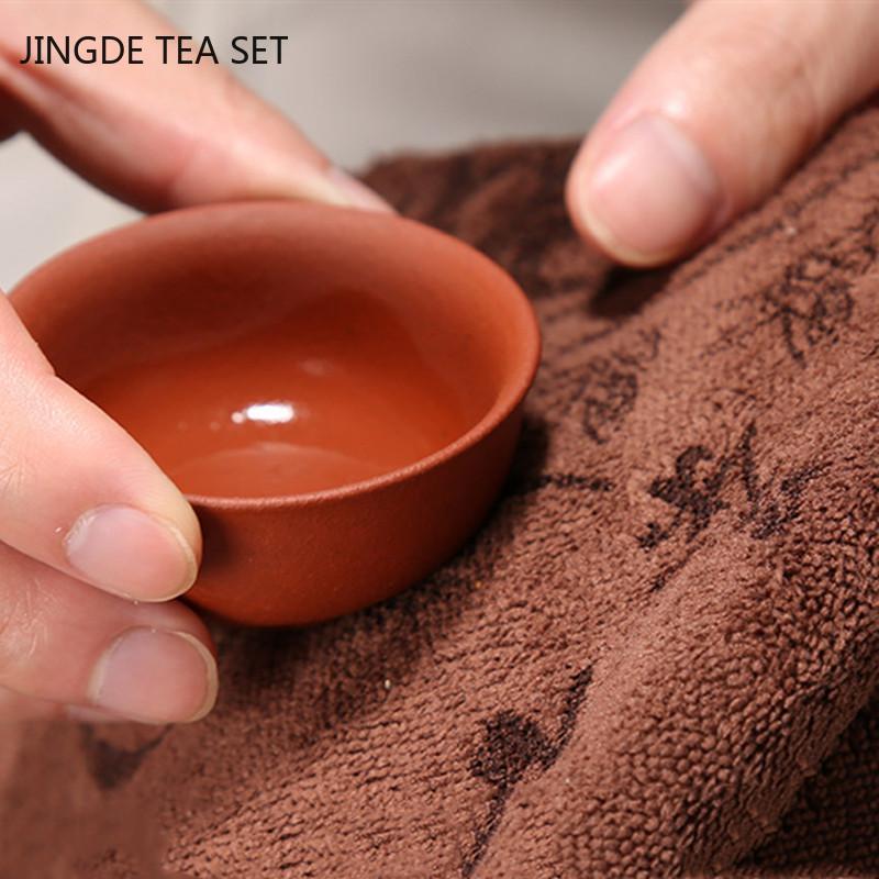 Bamboo Fiber Thickened Tea Towel Household Absorbent Printing Multi-layer Square Towel Table Mat Pad Coaster Tea Set Accessories