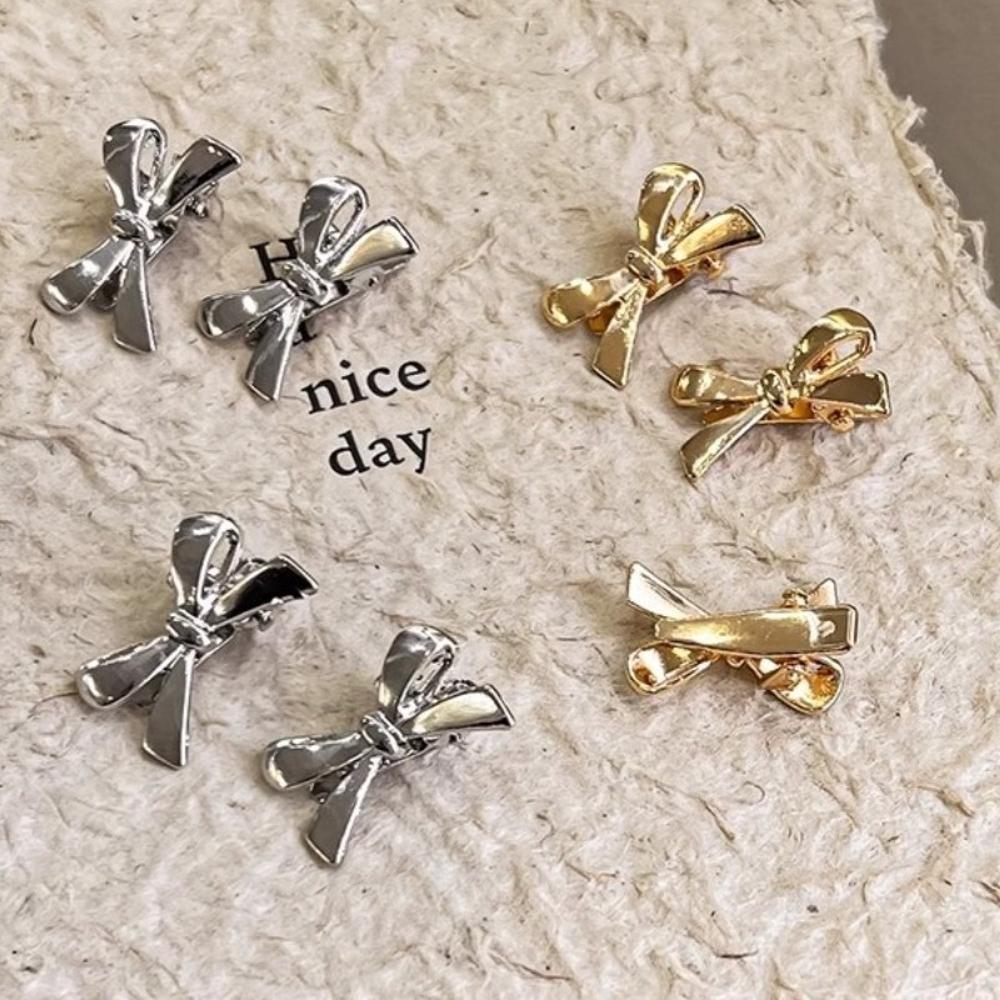4Pcs/set Sweet Cool Golden Bow Hairpins Metal Bow Mini Side Clip Fashion Bangs Hairpins  Casual Wear