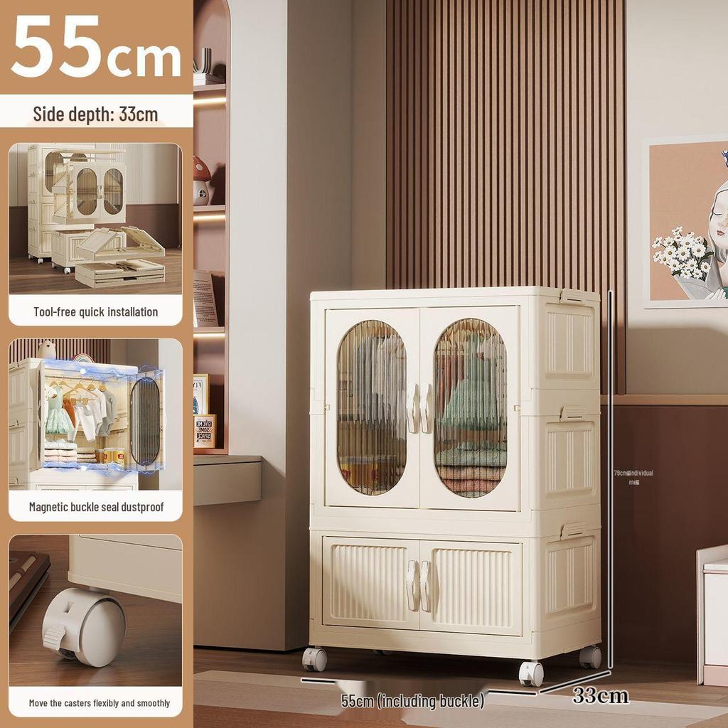 Kids' Multi-layer Plastic Wardrobe with Wheels | Folding Storage Cabinet for Baby Clothes