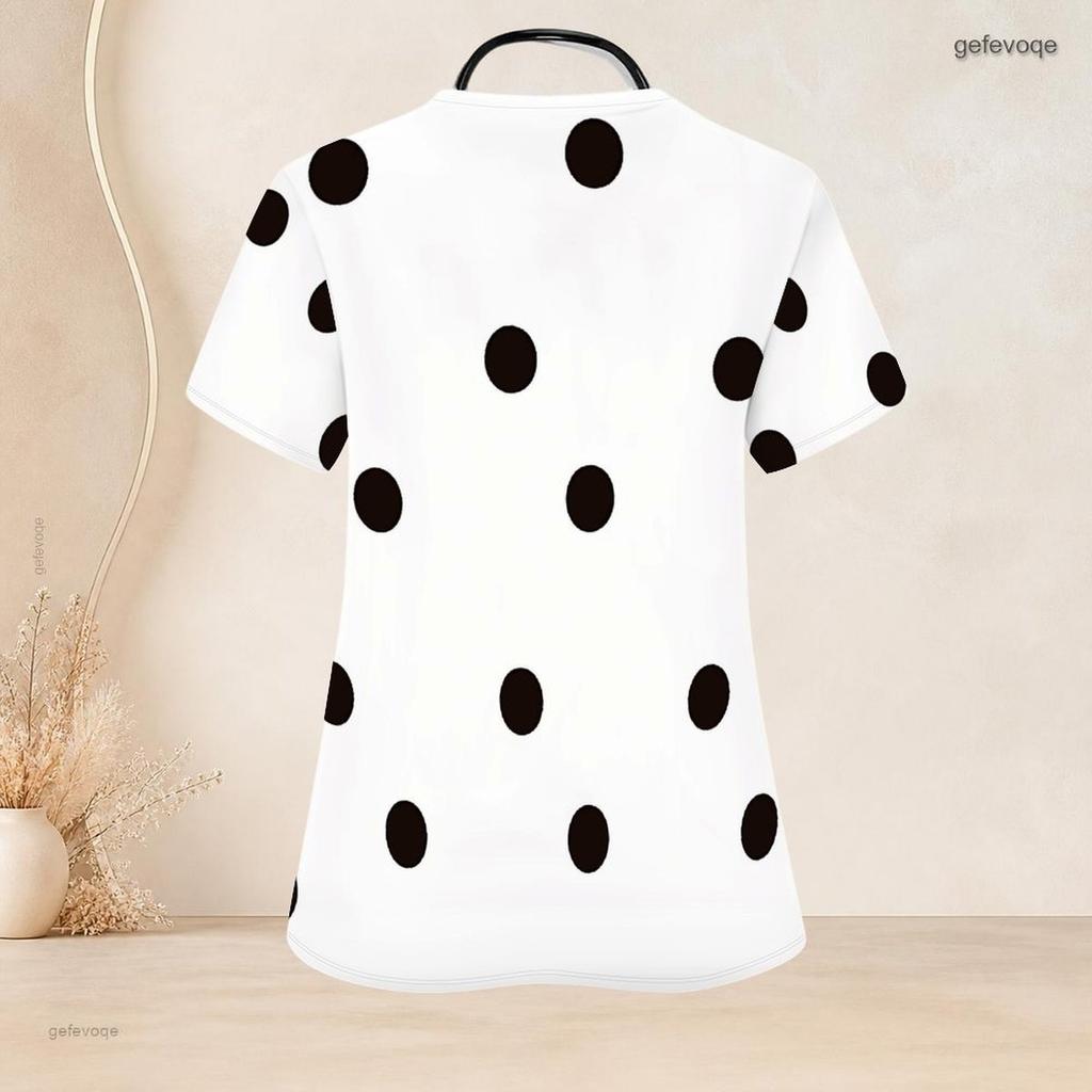 Women Plus Size Keyhole Neck Short Sleeve Butterfly Printed Black Nurse Scrub Top With Pockets