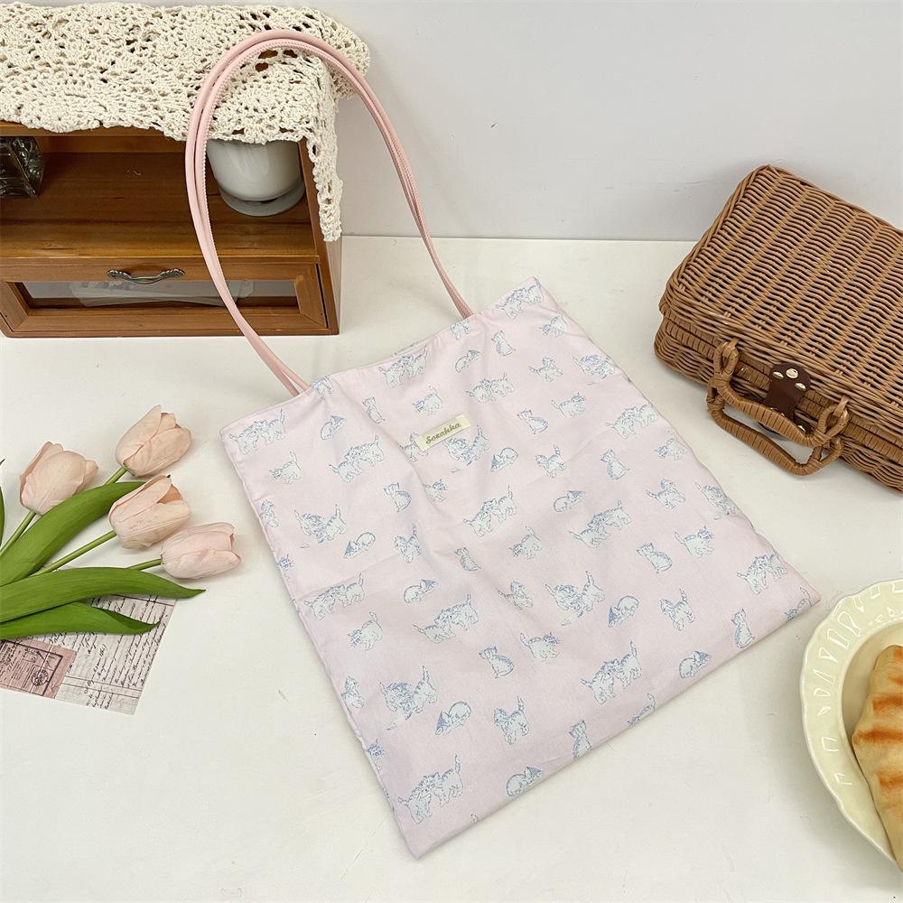 Lazy print sweet plaid shoulder shopping bag leisure commuter canvas bag tote bag