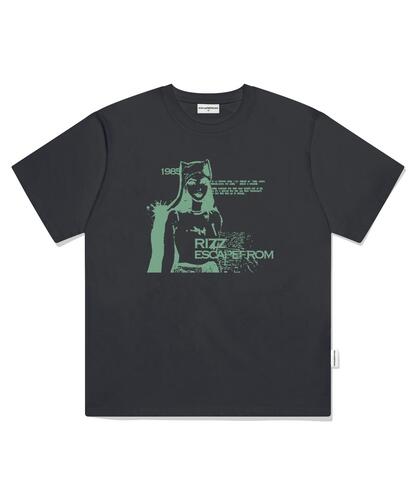 ESCAPEFROM Green 1985 Leeds Print Oversized Short Sleeve T-Shirt Charcoal