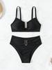 Solid Color High Waist Two Piece Swimsuit for Women U-neck Suspender Backless Bikini Set Beach Vacation Bathing Suit 2025 New