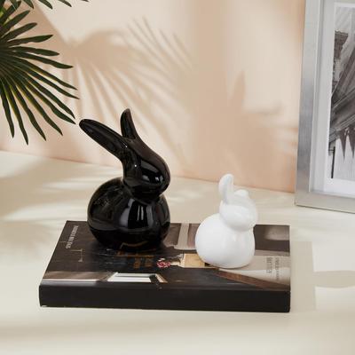 Figurines de lapin en céramique pour décoration intérieure (Ensemble de 2, noir et blanc)