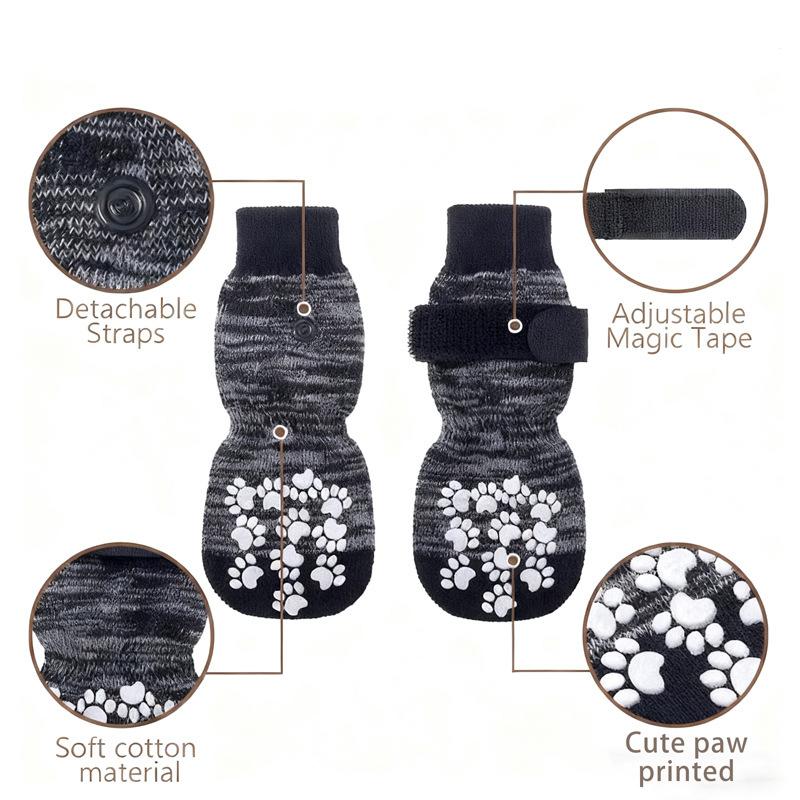 4 Pcs Waterproof Anti-slip Dog Socks, Suitable For Dogs & Cats Indoor Outdoor Wear Designed For Don't Like Shoes And Older Pets