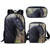 Trendy Handsome Black Horse 3D Print 3pcs/Set pupil School Bags Laptop Daypack Backpack Inclined shoulder bag Pencil Case