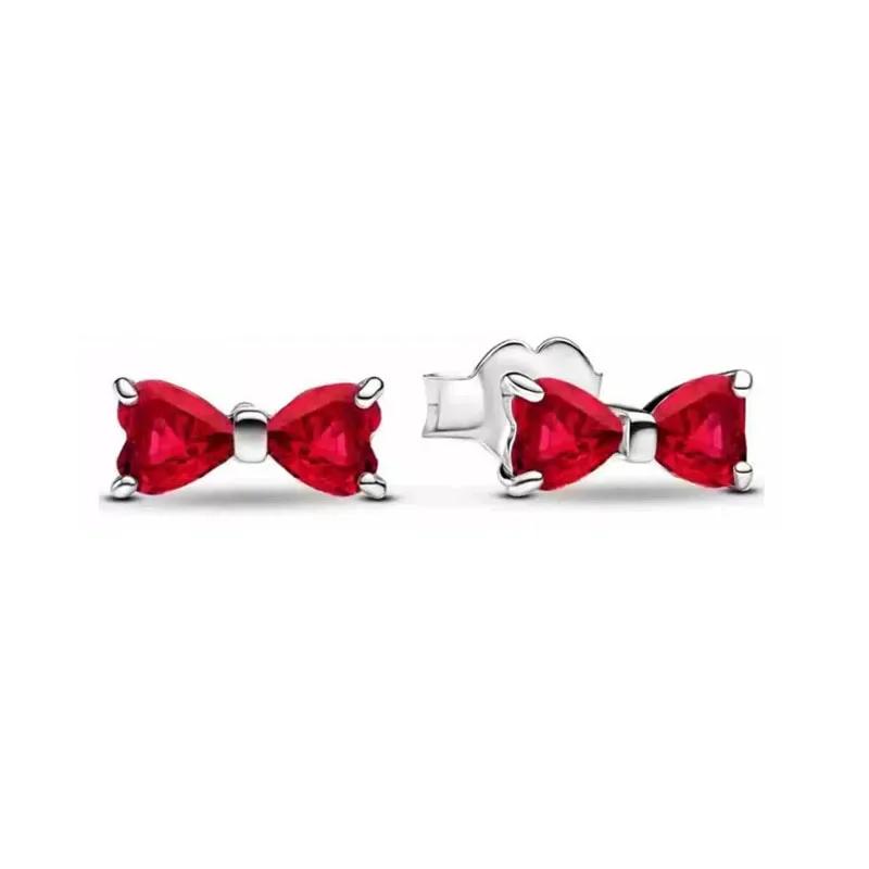 Classic Shiny Red Jewelry 925 Silver Exquisite Heart-shaped Bowknot Ring Necklace Bracelet Women's Jewelry Party Gifts