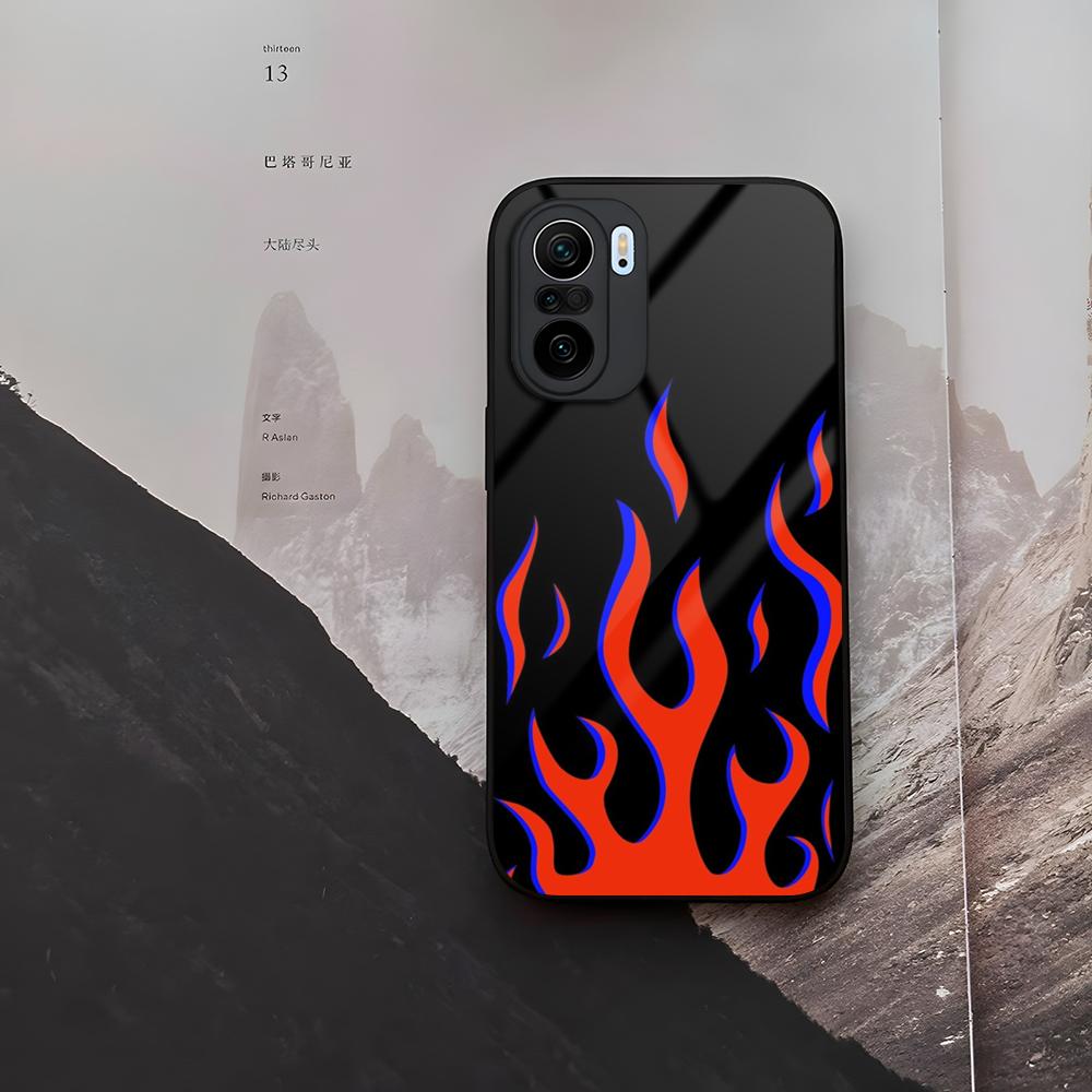 Fashion Flame Pattern Phone Case Tempered Glass For Xiaomi 15 14 12 Lite Pro 13 11t Lite POCO M6 M5 X6 X5 X3 F5 F6 Pro Cover