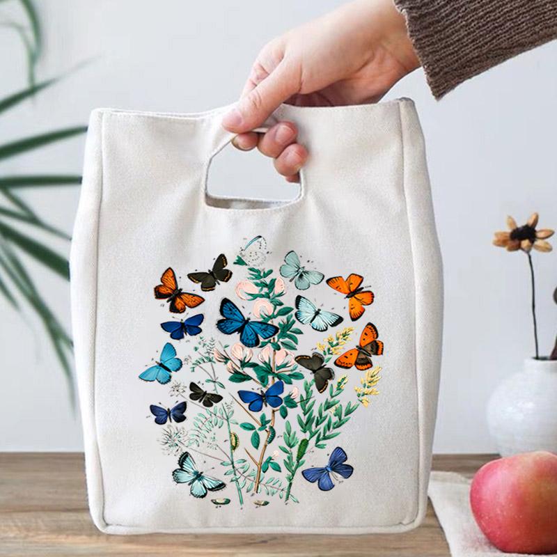 

Butterfly Lover Lunch Tote Box for Women Funny Animal Lovers Insulated Canvas Lunch Bag Students Butterfly Design Insulation Bag
