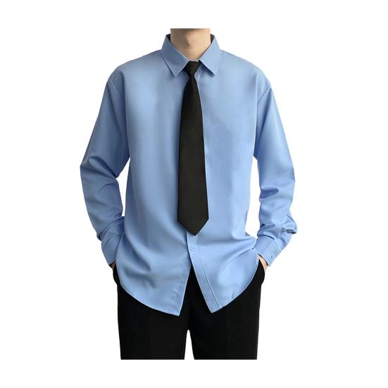 

Весенняя мужская рубашка с галстуком в деловом школьном стиле для молодых мужчин, однобортная рубашка с длинными/короткими рукавами, свободная рубашка средней длины, однотонная, официальная рубашка XL