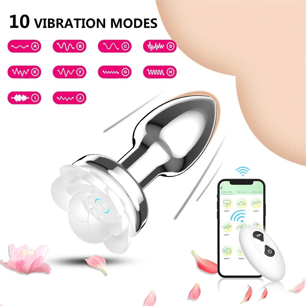Glowing Metal Anal Vibrators Wireless APP Remote Men Prostate Massager Anal Butt Plug Vibrator Sex Toys For Women Men Sexshop