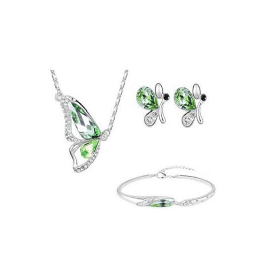 Butterfly Rhinestone anheng halskjede Stud øredobber armbånd brude smykker sett