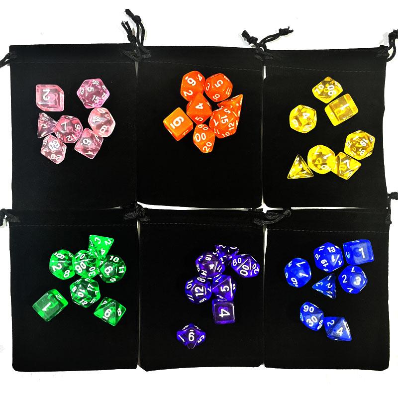 With Bag 7Pcs Dnd Polyhedral Dice Set For Tabletop Board Games Rpg Dice D4 D6 D8 D10 D% D12 D20 Clear Transparent Dice 10Colors