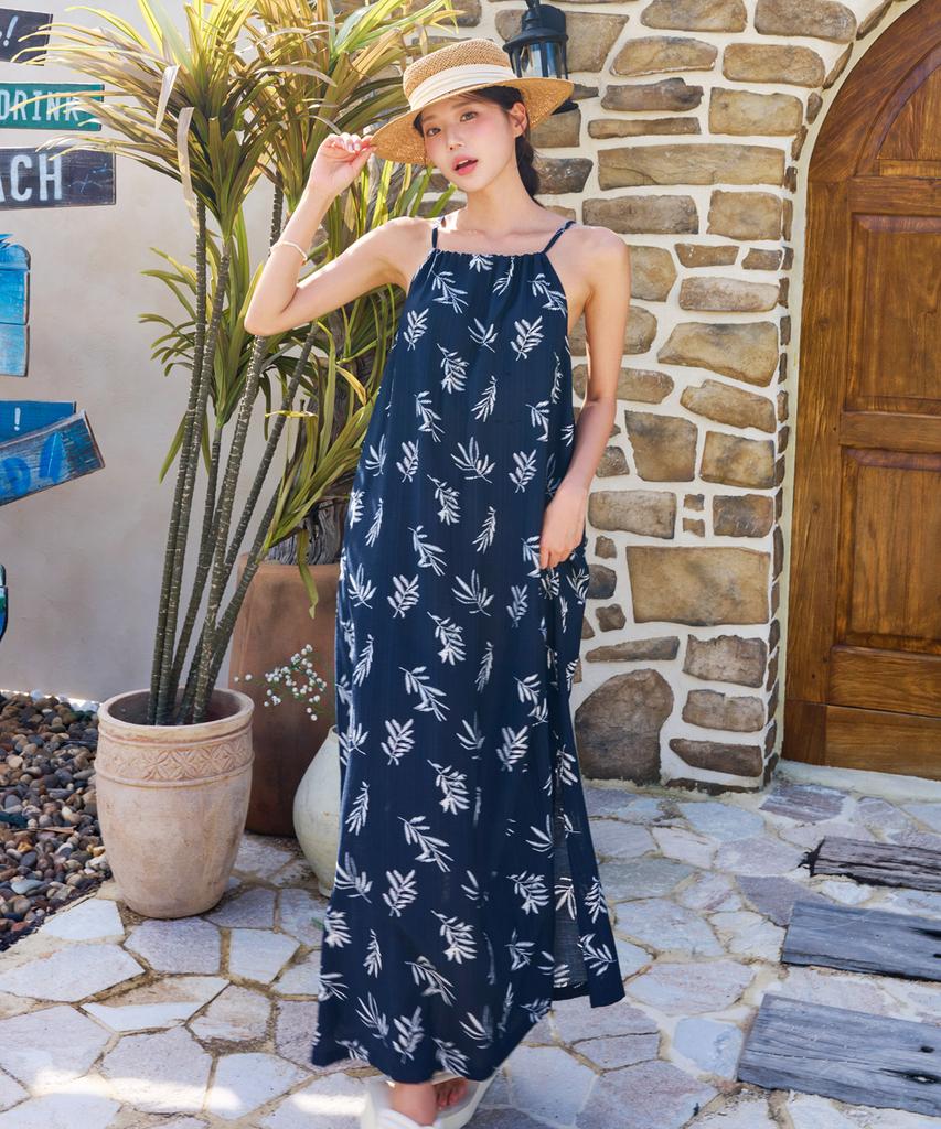 Helingbon Women'S Halterneck Maxi Slit Resort Long Dress Hi192