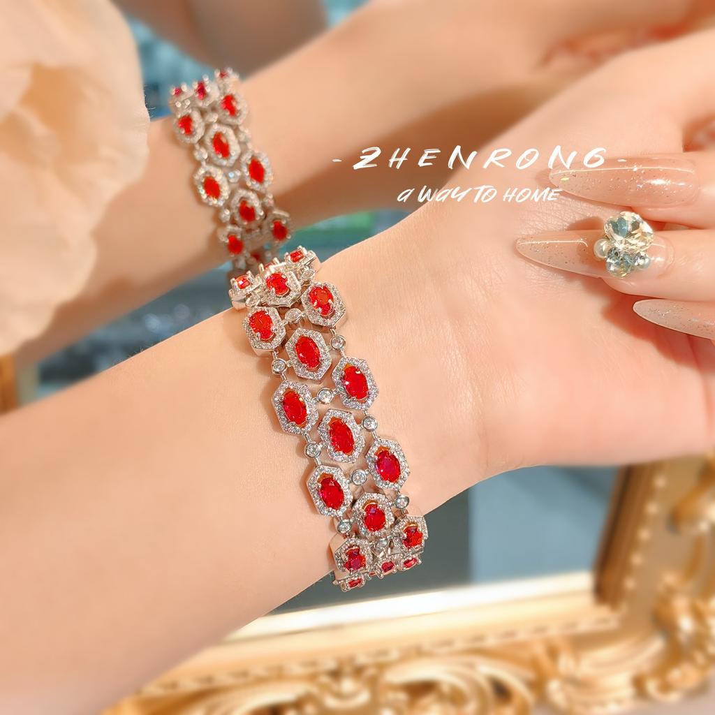 Bright Multi-Faceted Cut Imitation Ruby Bracelet Female Gypsy Star Light Luxury Gorgeous High-End Royal Blue Jewelry