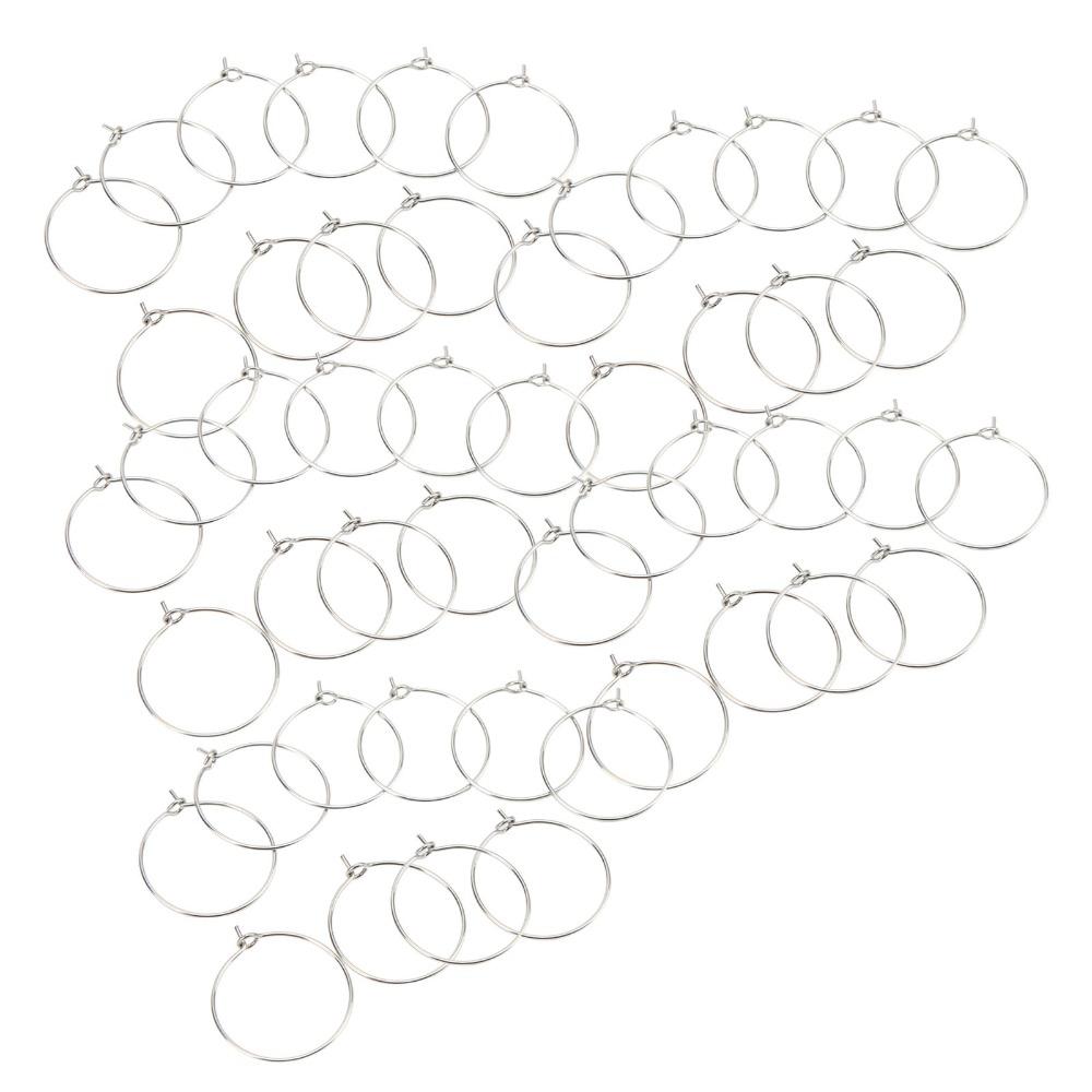 50pcs Stainless Steel Bulk Hoop Earrings Open Hoop Light Weight Wine Glass Rings Silver Round Hoop Ear Wires Party Favor