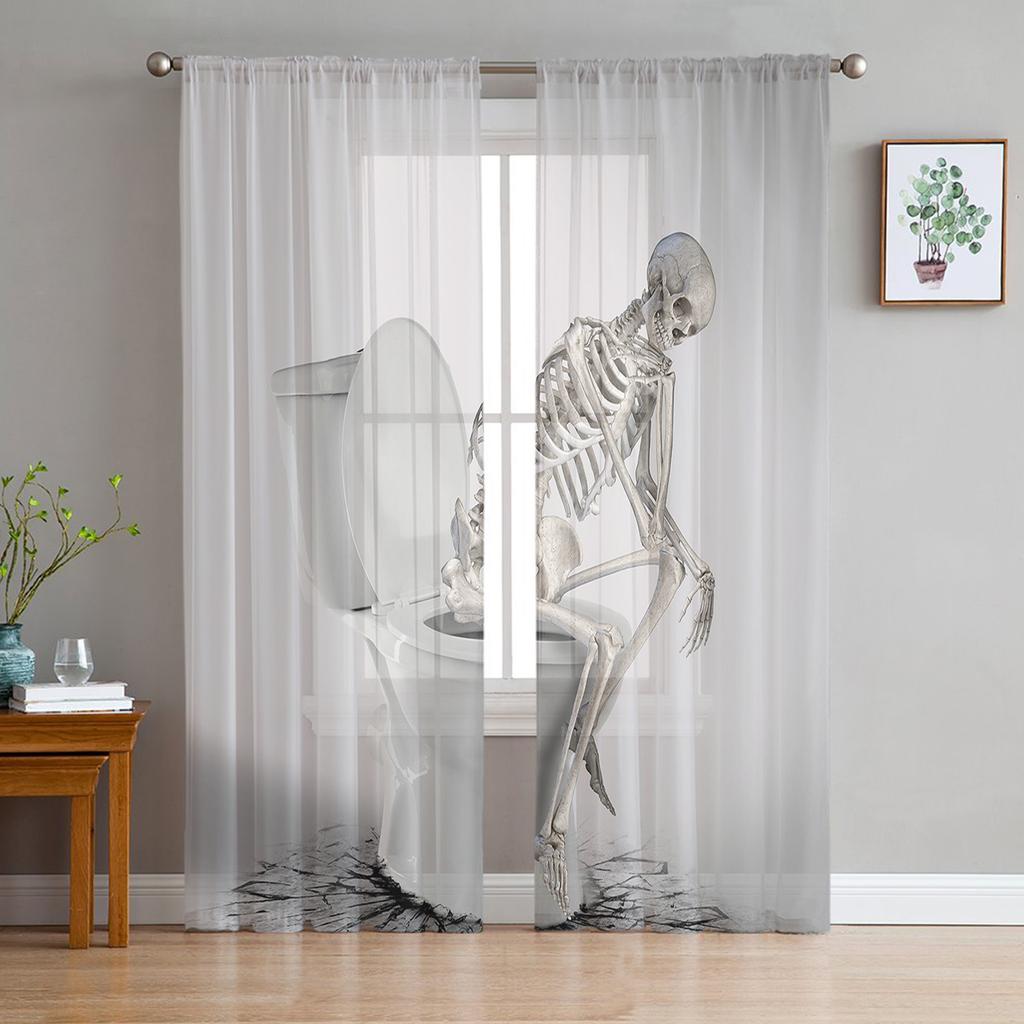 Skull Black Sheer Curtains Window Tulle Curtains For Living Room Bedroom For Kitchen Veiling Curtains Decoration
