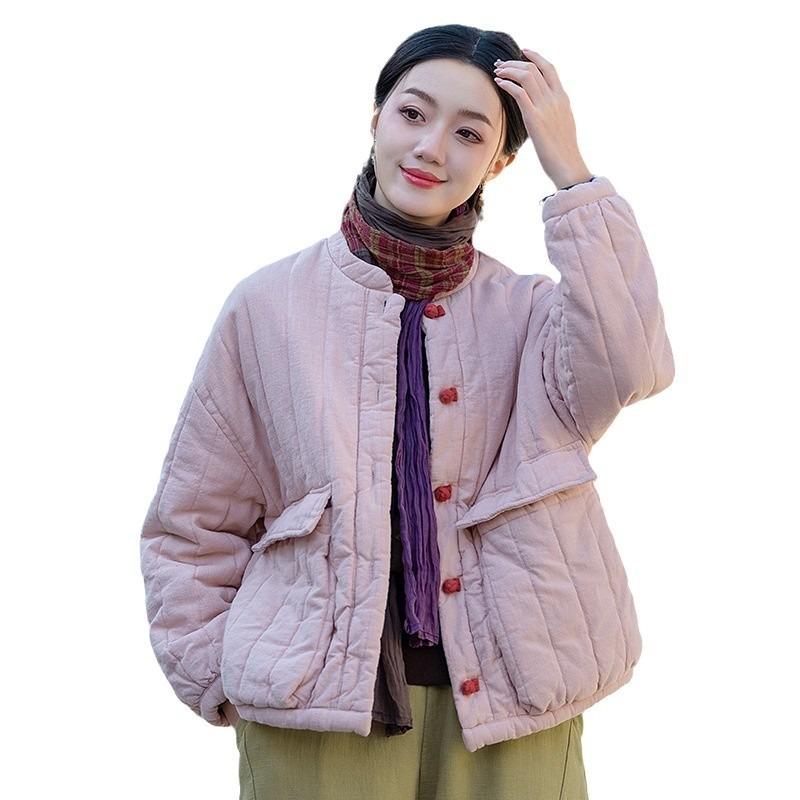 Cotton and Linen Women's Clothing Winter New Retro Medium Cotton-padded Jacket Short Cotton-padded Jacket Quilted Jacket