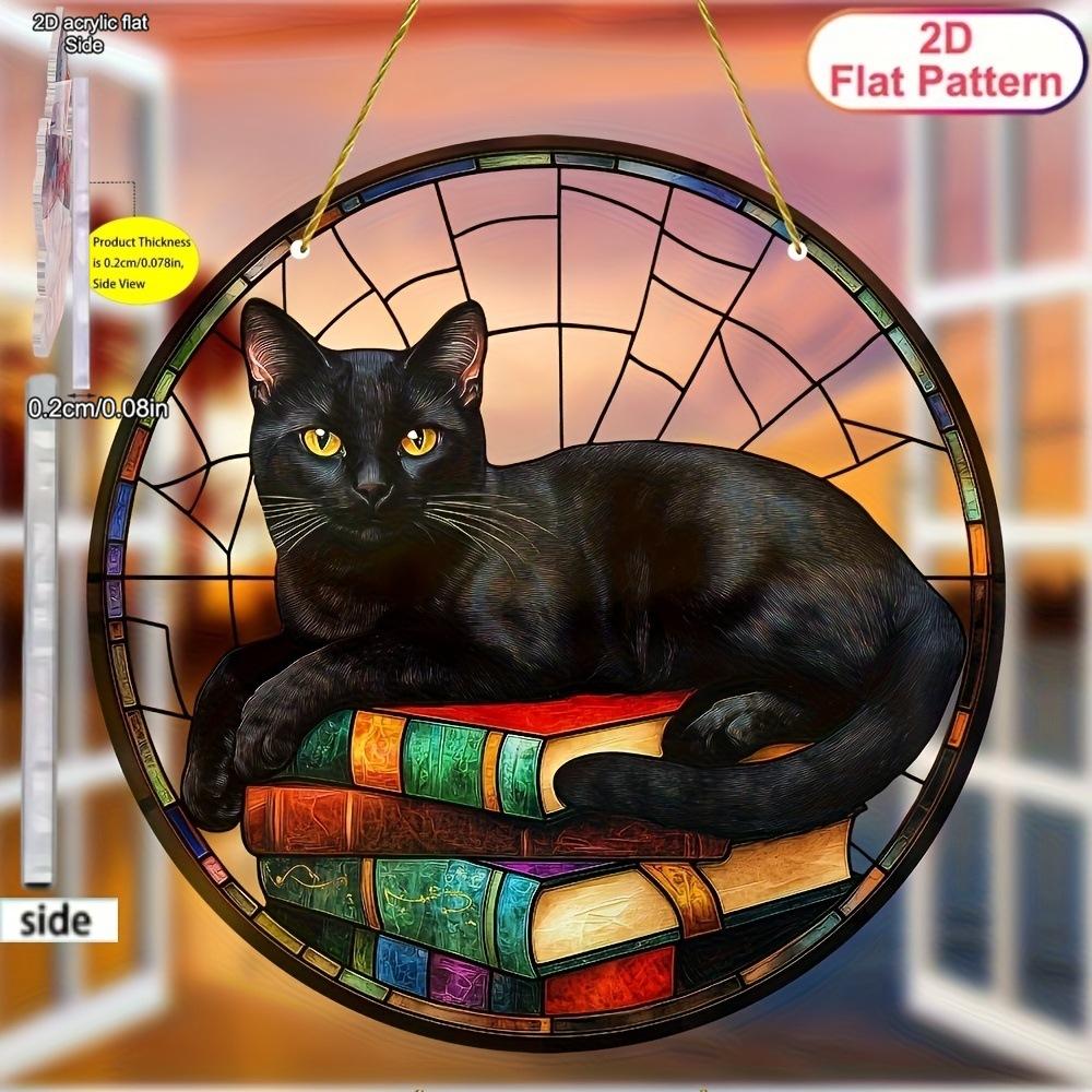 Noble Cat Black Cat Suncatcher, Acrylic Round Sign Translucent Window Hanging, Four Seasons Decoration, Novelty Home Decor