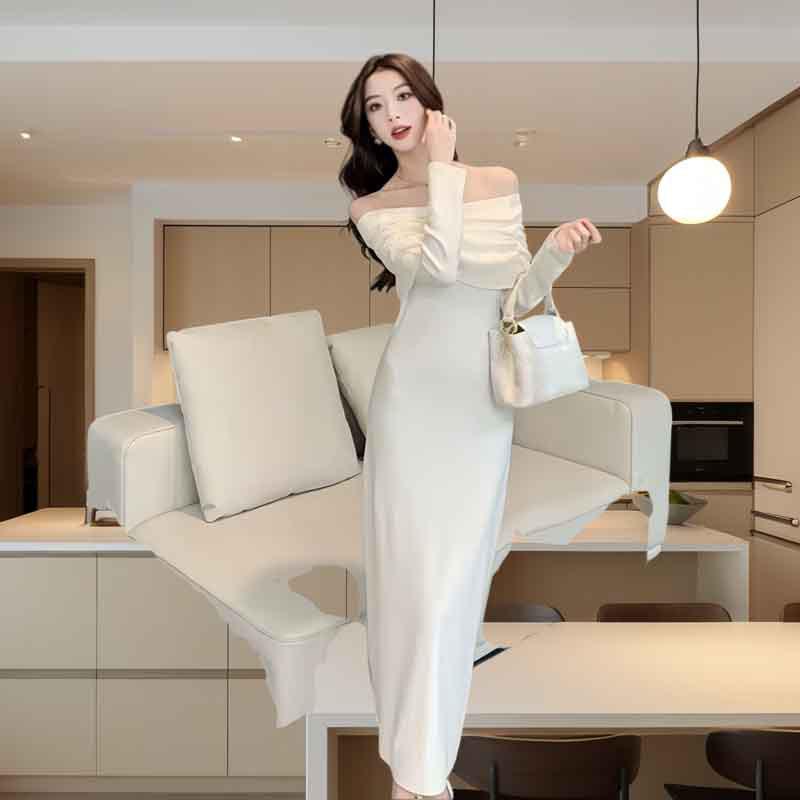 

Шикарное французское вязаное платье на одно плечо: Коллекция Осень/Зима 2025 Extra Large хаки