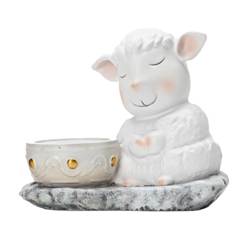 Handcrafted Cartoon Sheep Candle Holder Resins Lamb Tealight Stand Holiday Centerpieces Candlestick For Mantels Decors