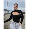 2025 Spring New Arrival Chest Cut Out Long Sleeves Tops Sexy Silm Slimming and Tight Half Turtleneck Finger T-shirt