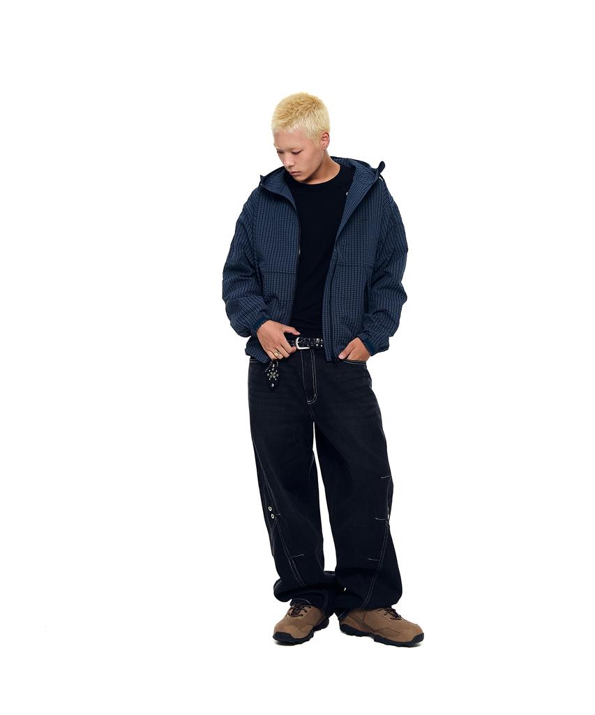 Aakam Karierte Kapuzenjacke (Marine)