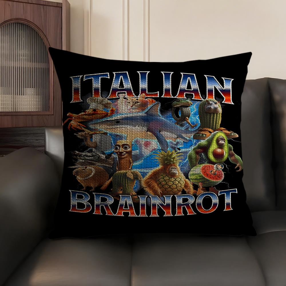 Itallan Brainrot Animal Cushion Cover Natural Linen Organic Fabric Double-Sided Printing Sofa Home Decor Gift Pillow Case