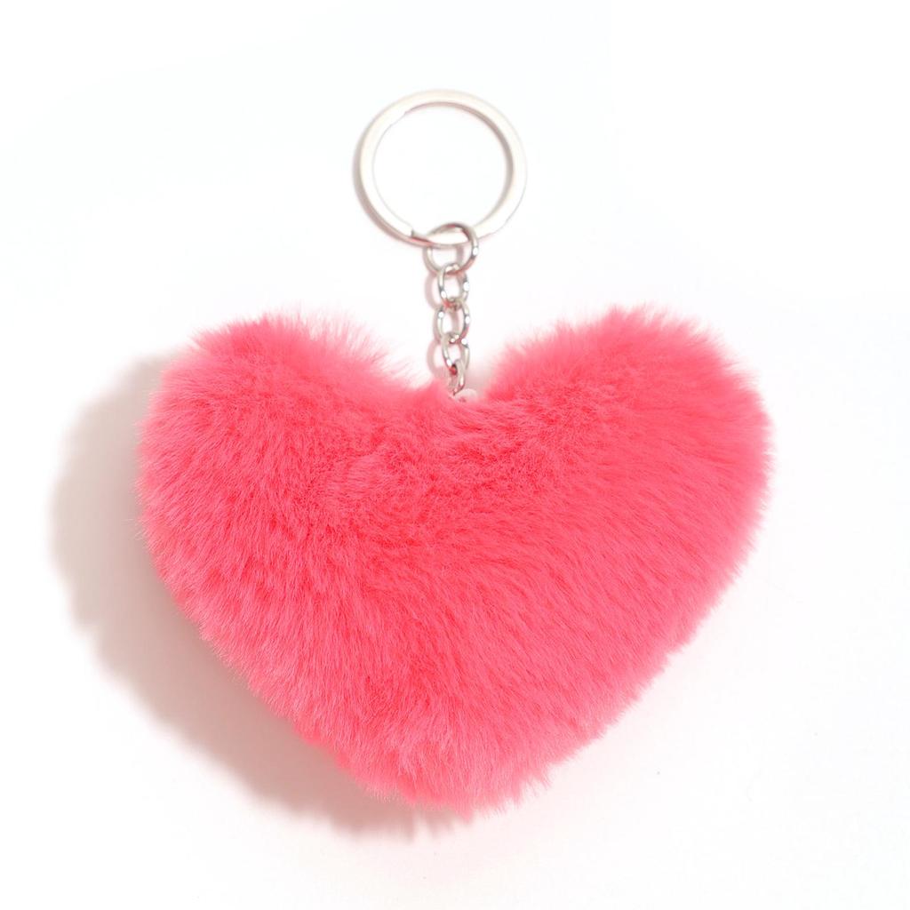 Duolingo Faux Rex Rabbit Fur Heart Keychain: Cute Pendant for Bags & Cars
