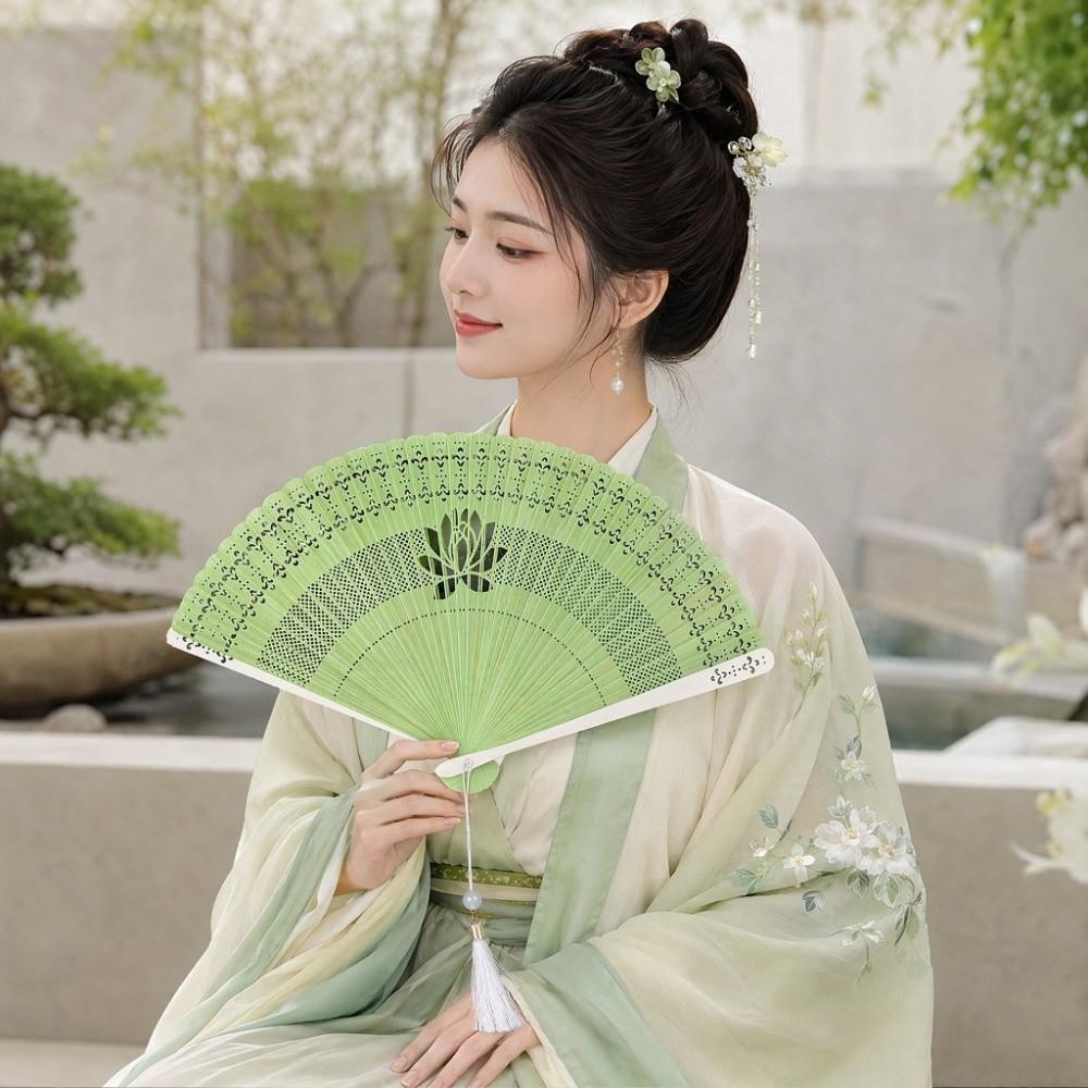 Hollowed-out Mini Shell Fan Bamboo Frame Retro Handheld Fan Folding Bamboo Hand Fan Women's Use