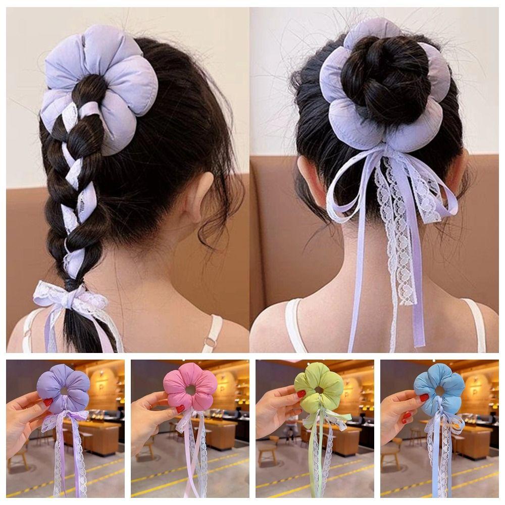 Ribbon Large Hair Scrunchies Exaggerated Braid Hair Ring Trendy Children's Flower Scrunchies  Girl