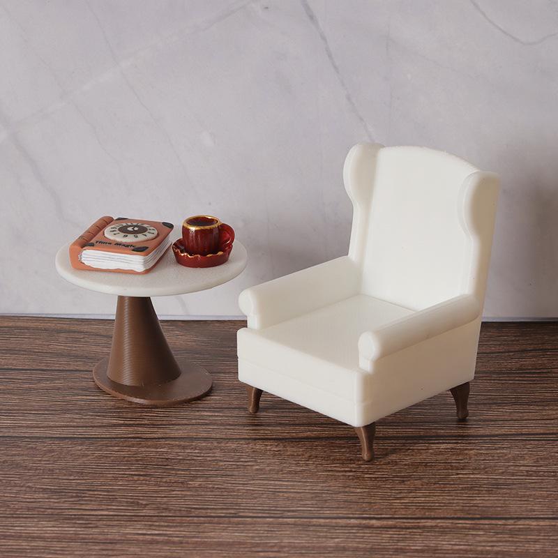 Dollhouse Miniature Living Room Sofa, Coffee Table & Chairs Set