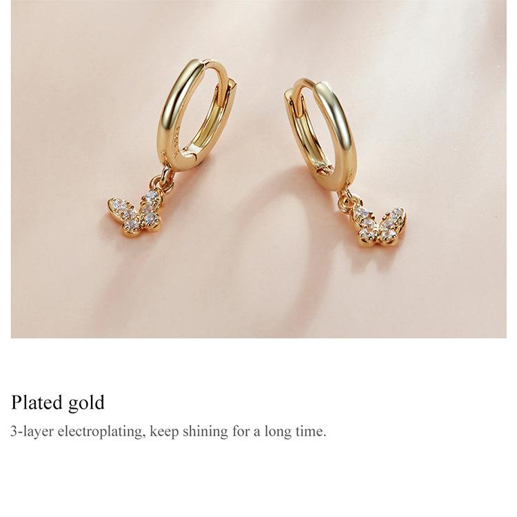 BAMOER 925 Sterling Silver Gilded 1Pair Shiny Zircon Moon & Star & Demon Eye & Butterfly & Lightning Earrings Buckle for Women Fine Jewelry