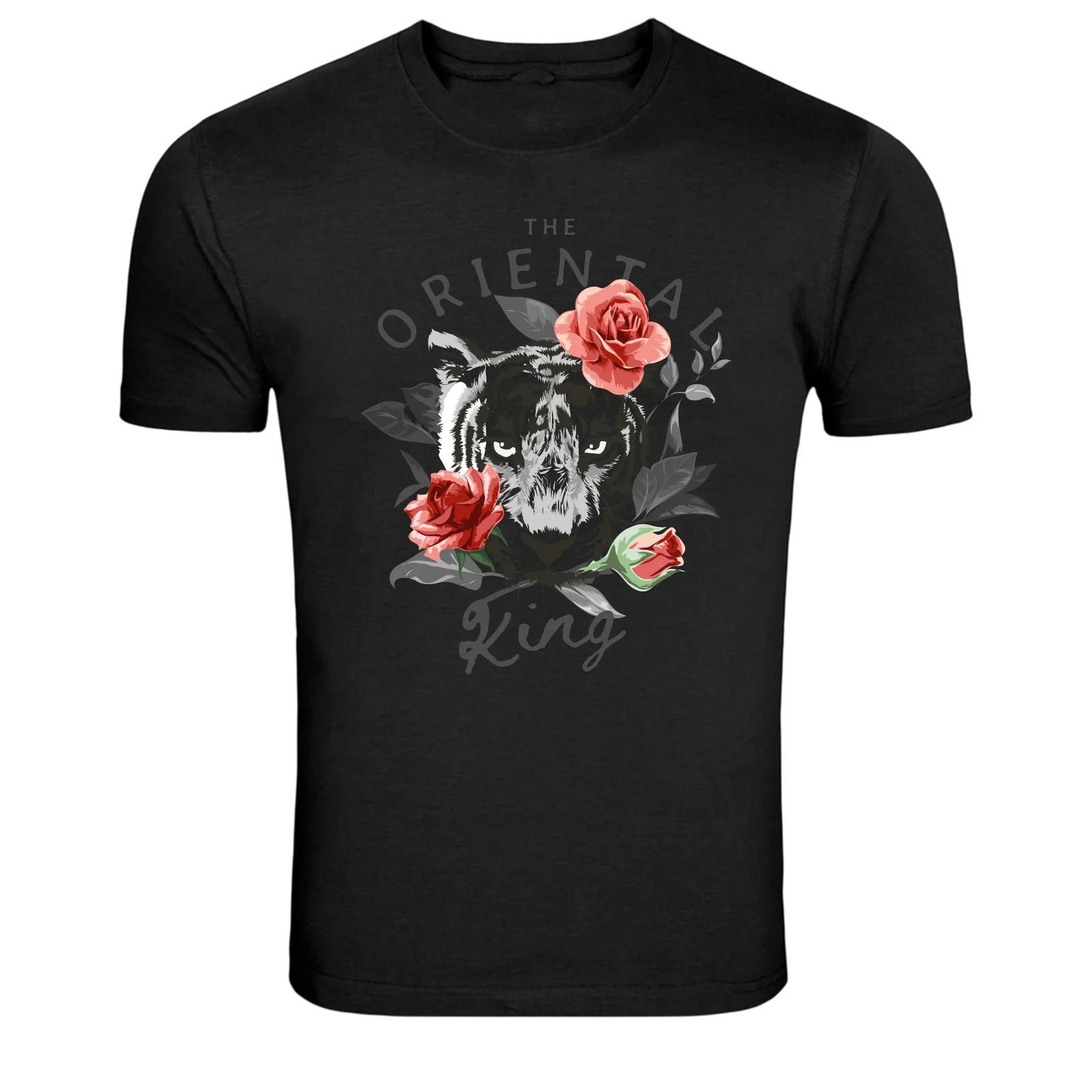 The Oriental King Tiger With Roses Graphic T-Shirt XL