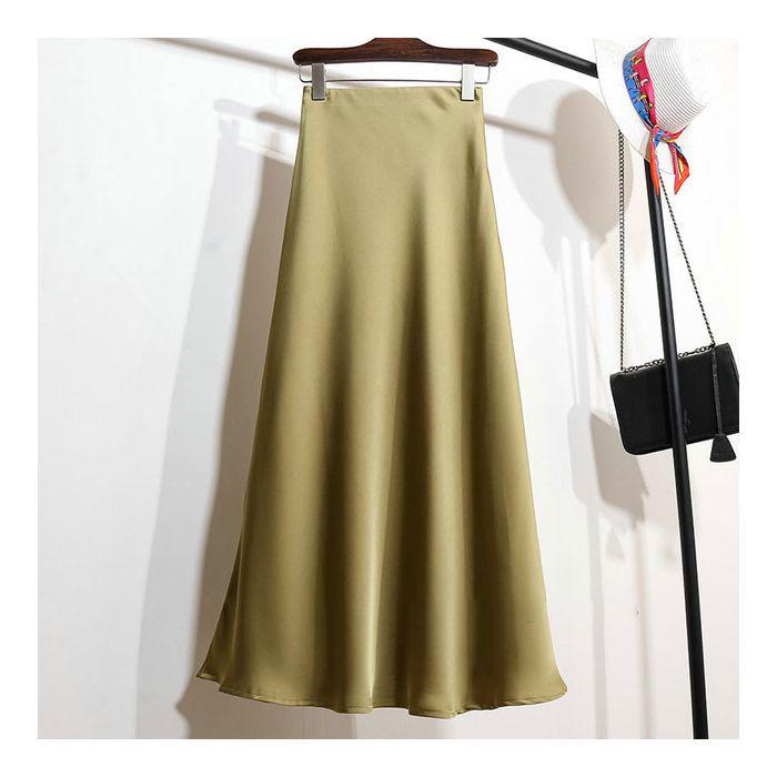 Champagne Satin Fishtail High-End Silk Skirt for Women - Summer 2025