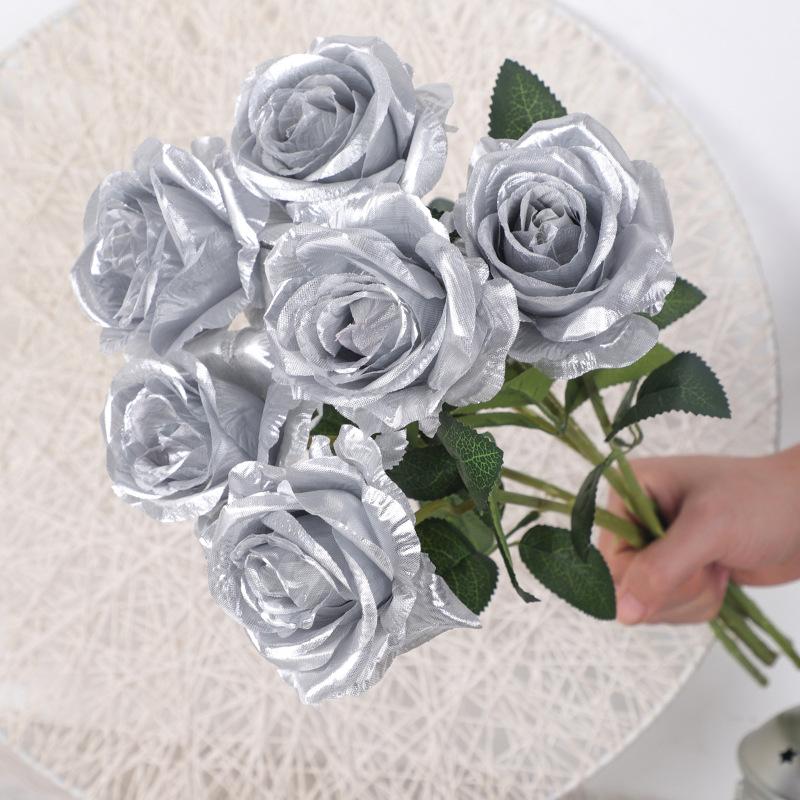 6 Pcs-Artificial Gold Rose Scene Decoration Party Wedding Roadside Flower Arrangement Home Decoration Birthday Party Decor