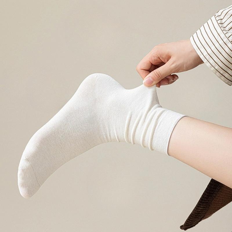Dui Dui Socks Women's Autumn and Winter Rolled-up Pure Cotton Antibacterial Breathable Mid-calf Socks Paired with Boken Shoes Boneless Socks