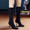 Women's New Autumn Thin Heel Single Boots Pointed Sleeve Sequin Cloth Anti-slip Wear-resistant Boots
