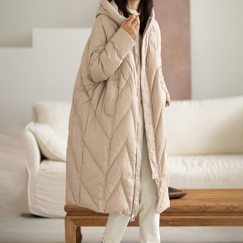 Oversized Thicken Down Jacket Women Winter Retro Hooded Coat Warm Parker Overcoat