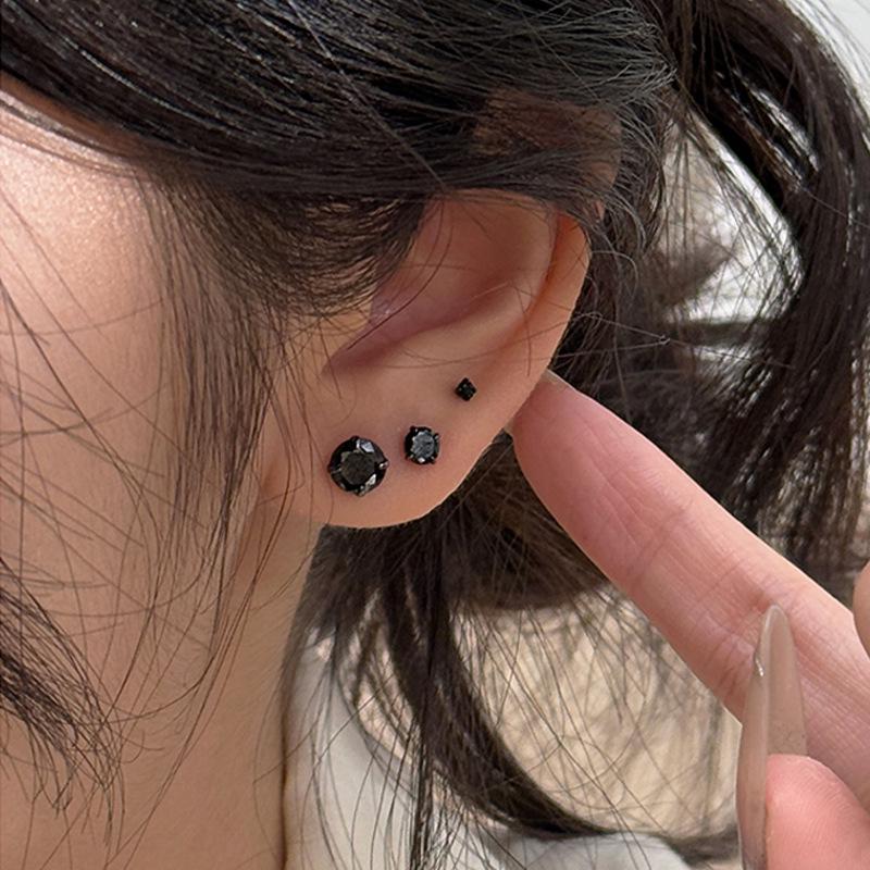 Chic Black Diamond Screw Stud Earrings for Women - 2025 Minimalist Style