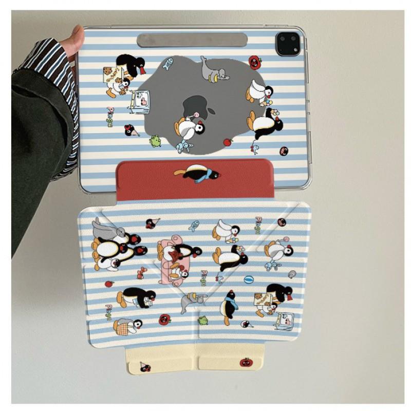 Cartoon Penguin IPad Pro 12.9 Case With Stand Auto Sleep PC Hard Shell Air 7 Mini Side-Attach Design