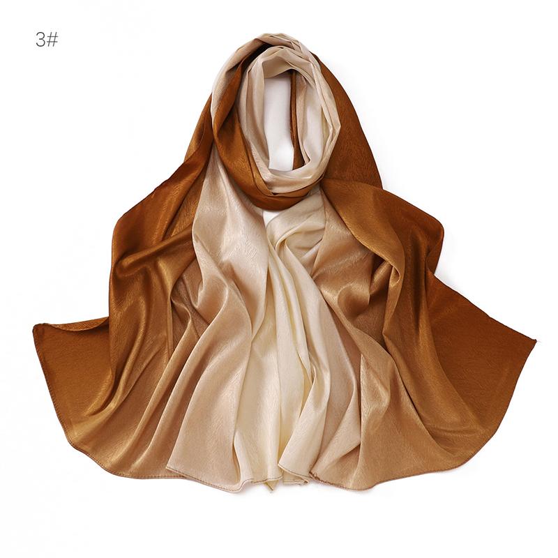 Design Fashion Gradient Color Classic Shiny Silk Scarf Women's Soft Headscarf Solid Color Shawl Headscarf Muslim Scarf